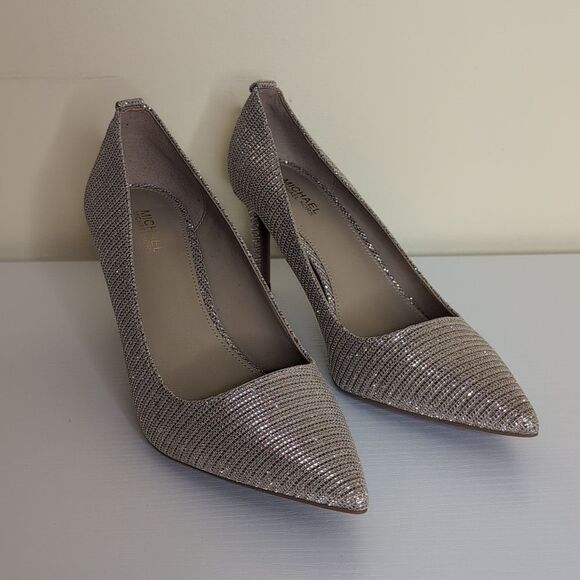 Michael Kors 7.5 Alina Flex Pump Pale Gold Glitter Chain Mesh Heels, NEW - Picture 3 of 11